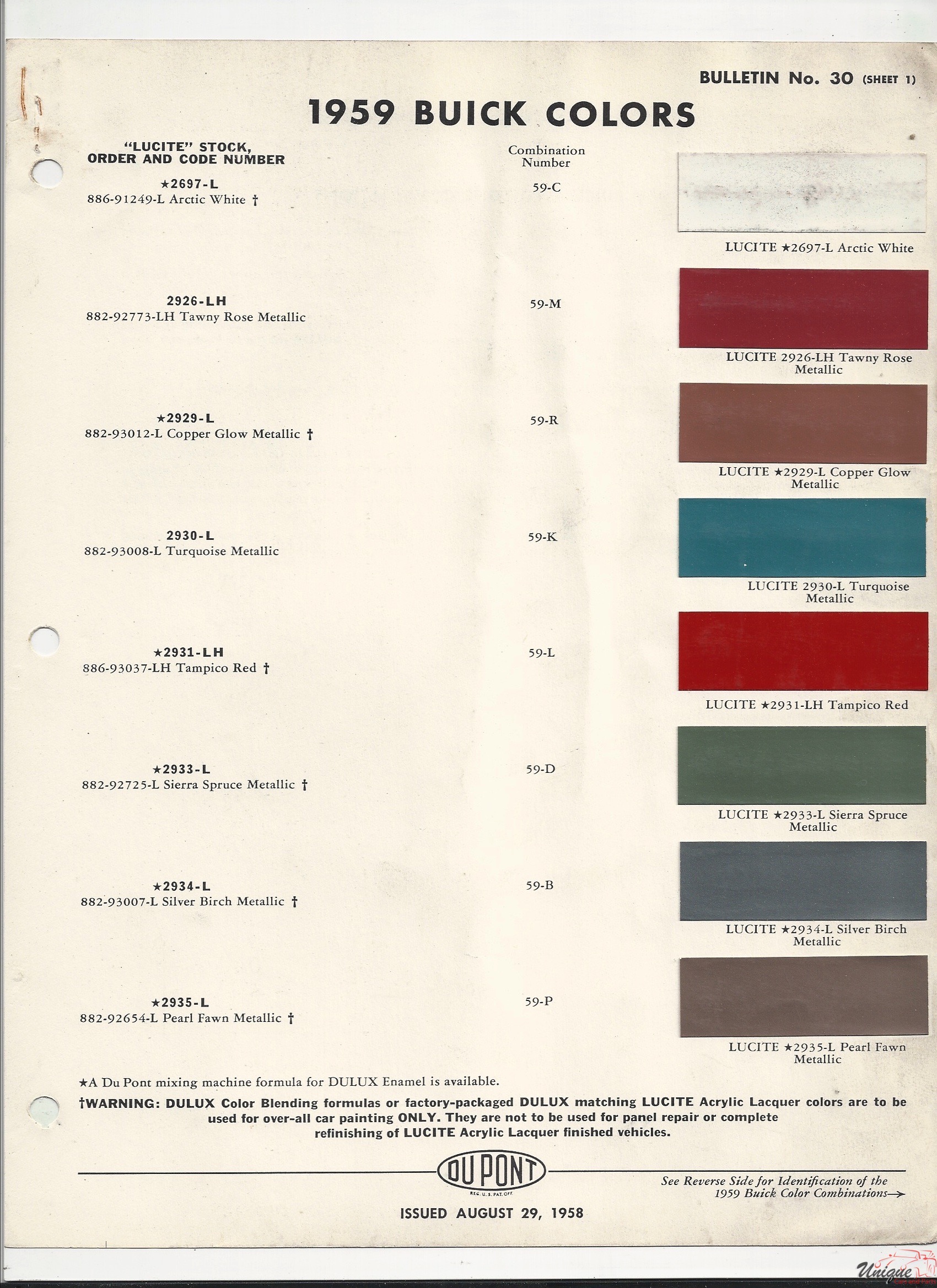 1959 Buick Paint Charts